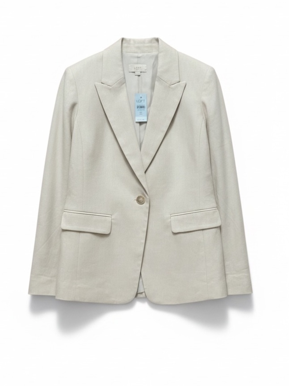 NWT LOFT neutral cotton linen blend single button blazer size 00 P petite - Picture 1 of 14